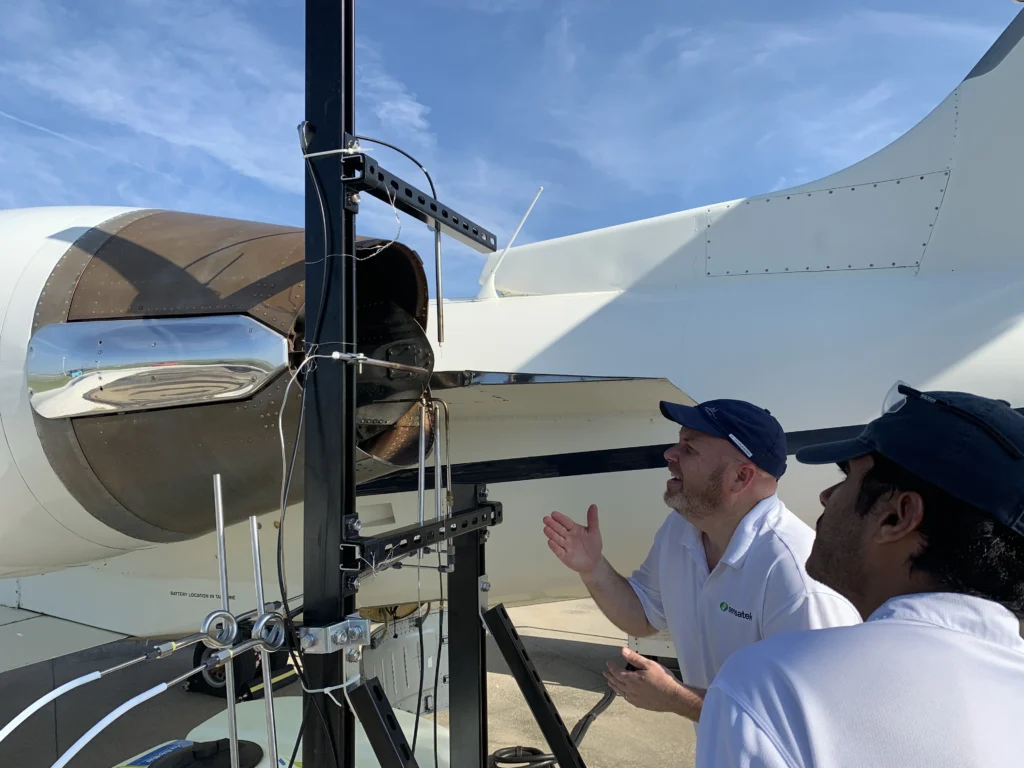RF Antenna Testing and Antenna Engineering inside exhaust flow of jet engine.