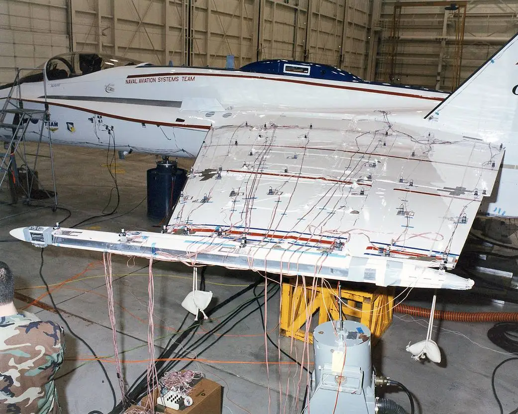 Accelerometers mounted on wing of aircraft.